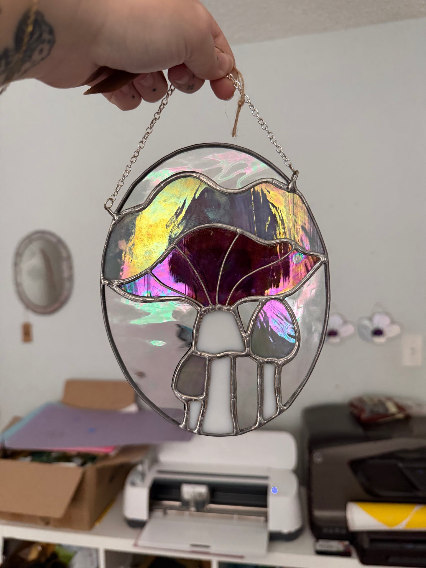 Irid mushroom suncatcher