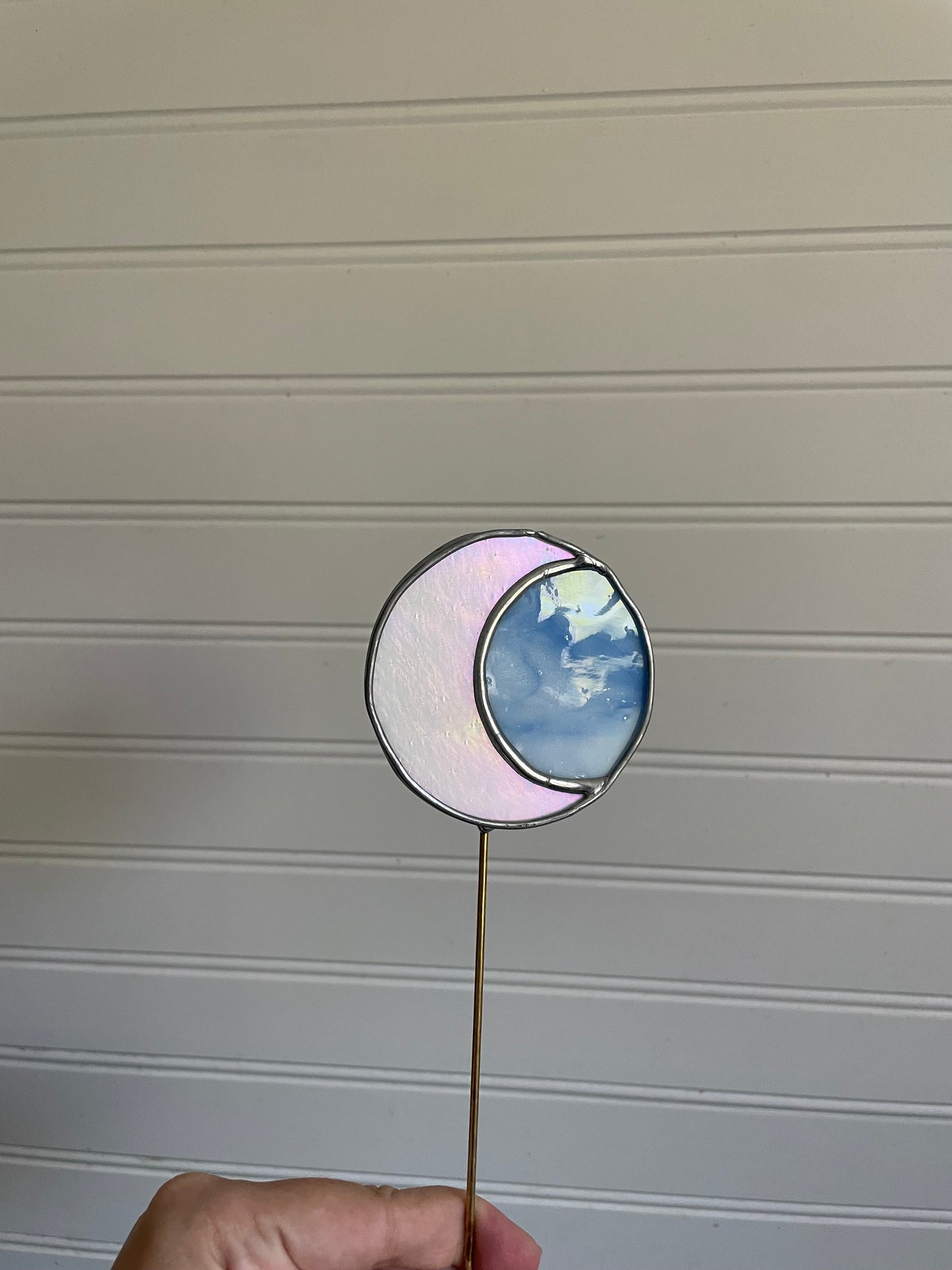 White and blue moon plant stake