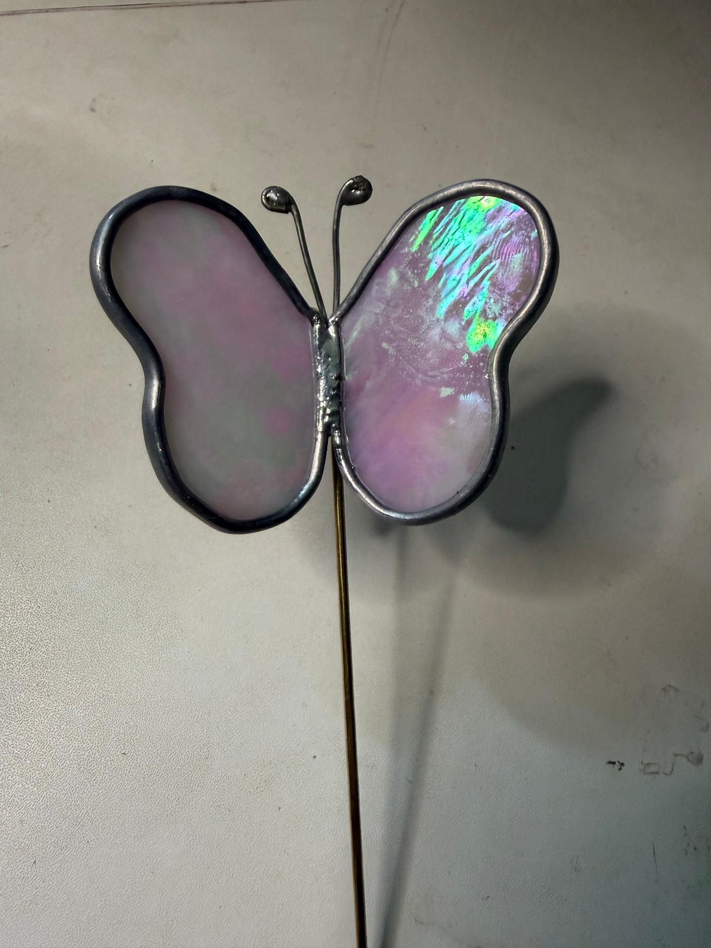Pink butterfly plant stake