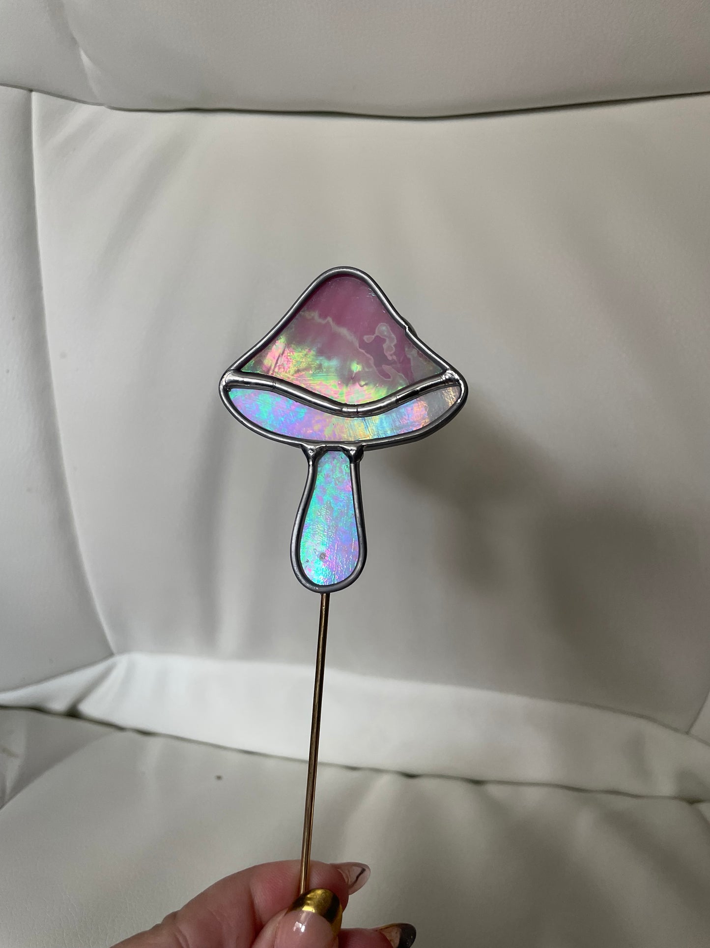 Pink mushroom plant stake