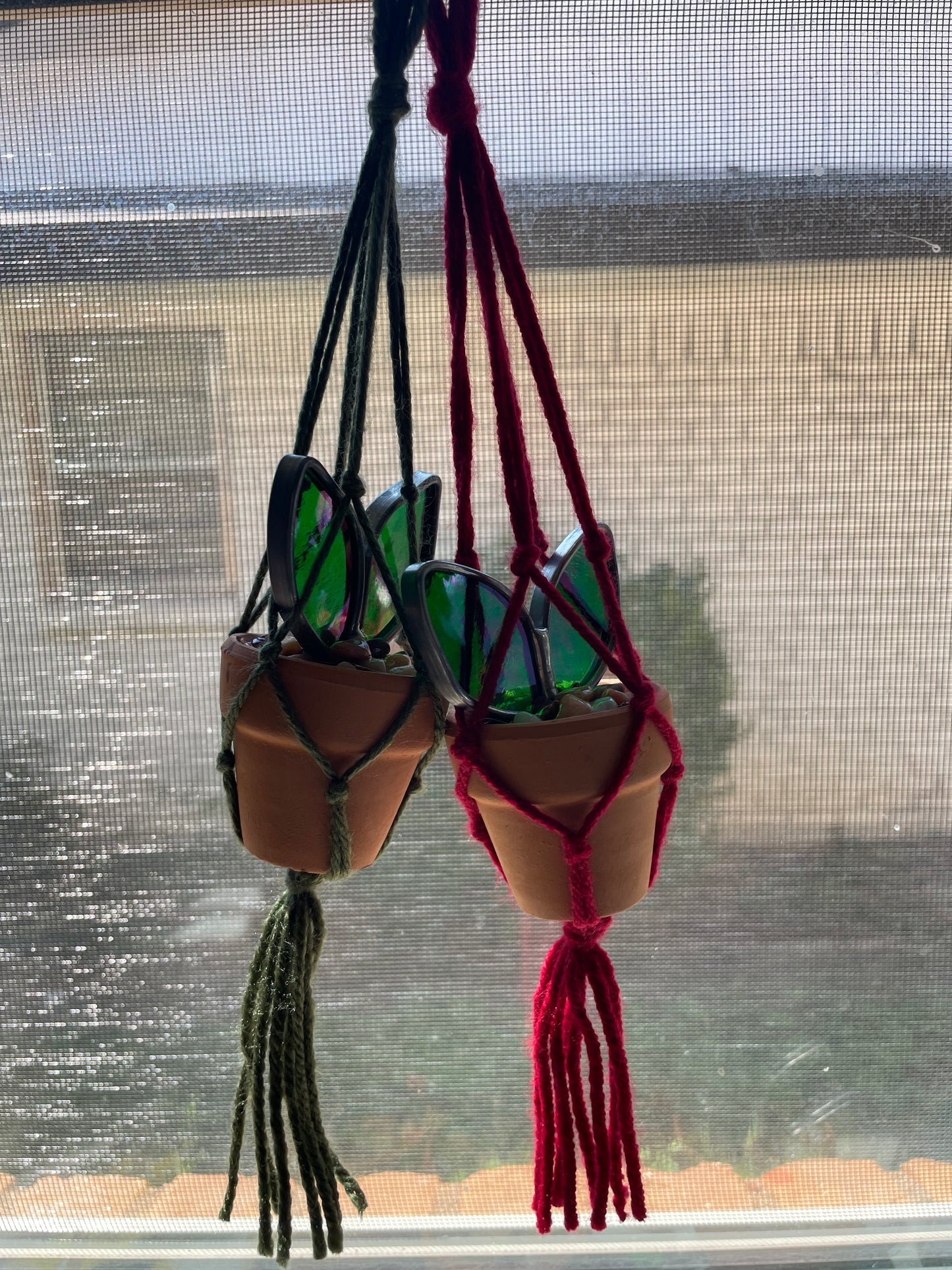 1.5” hanging potted plant with red string
