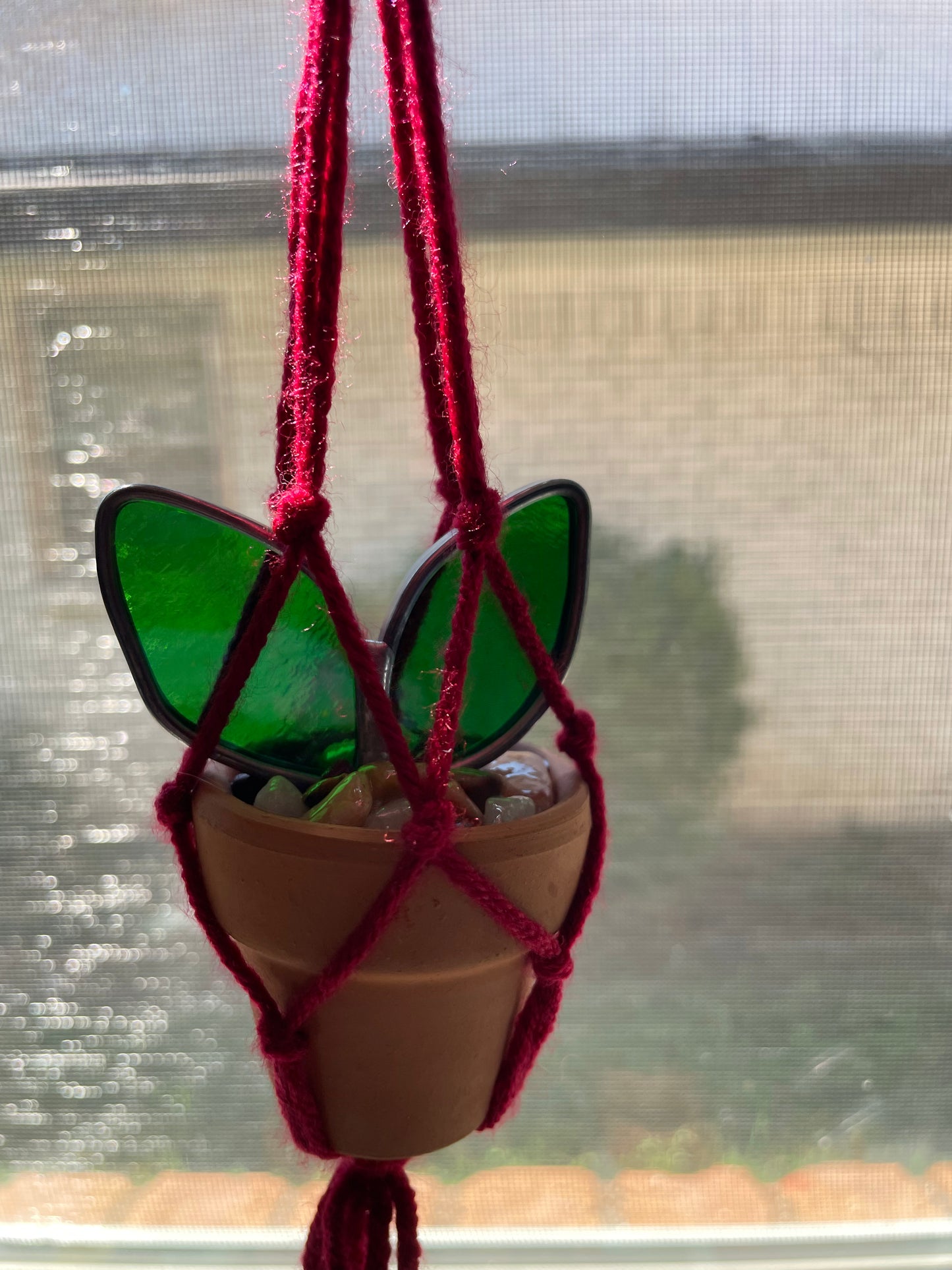1.5” hanging potted plant with red string