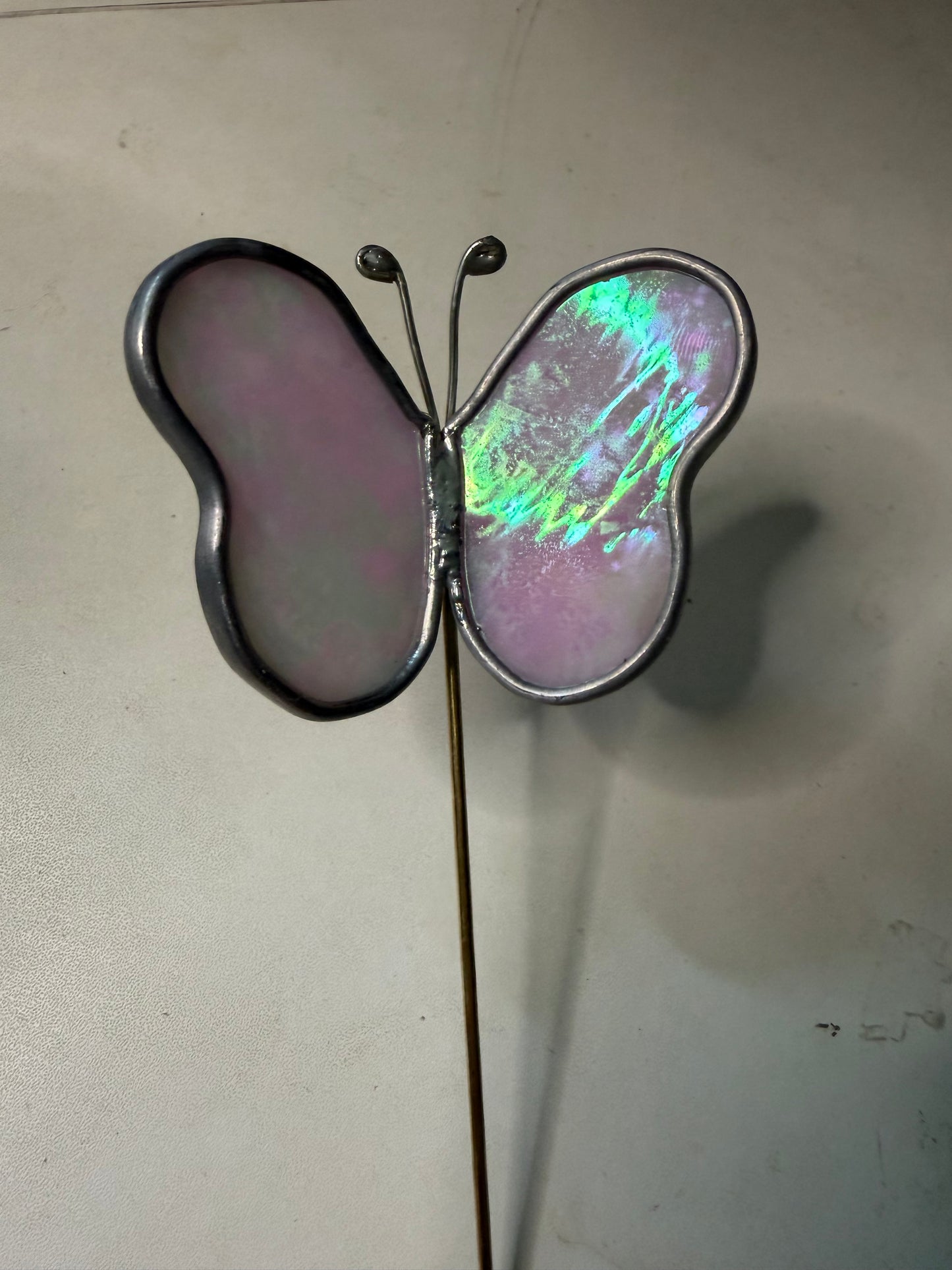 Pink butterfly plant stake