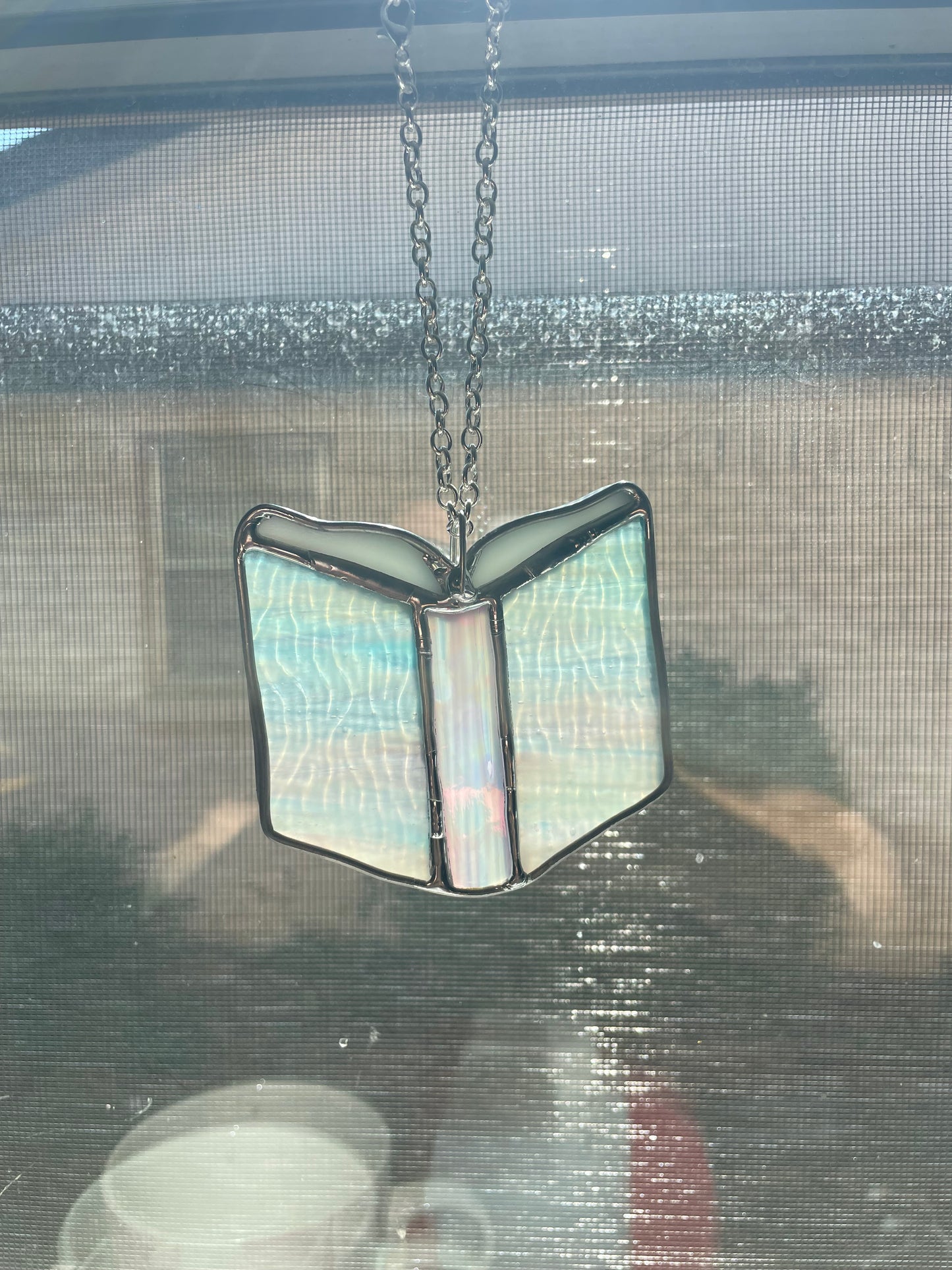 Blue and pink book car charm