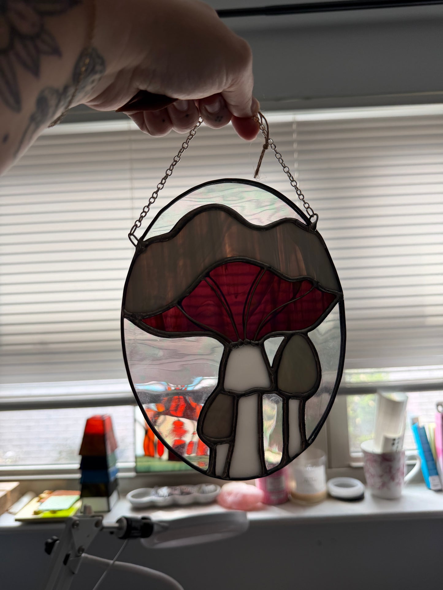 Irid mushroom suncatcher