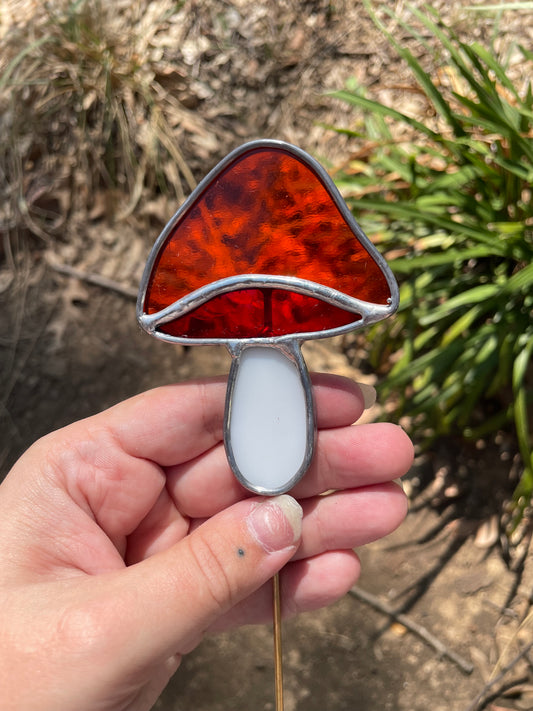 Mushroom plant stake - orange & red