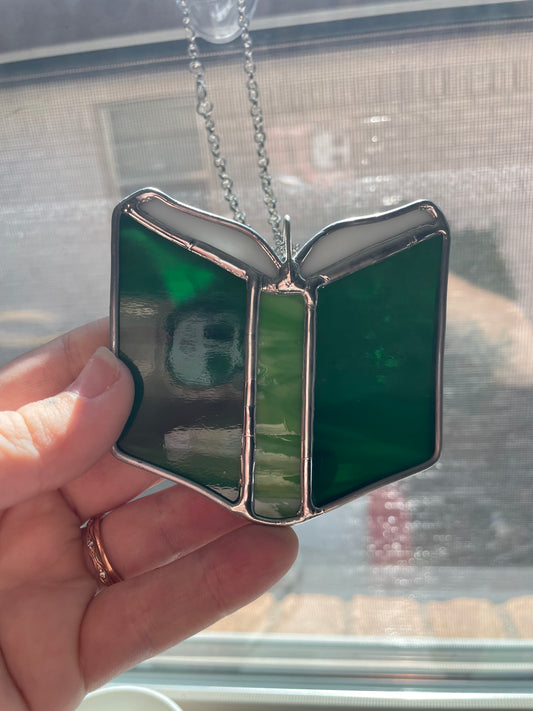 Dark green book car charm