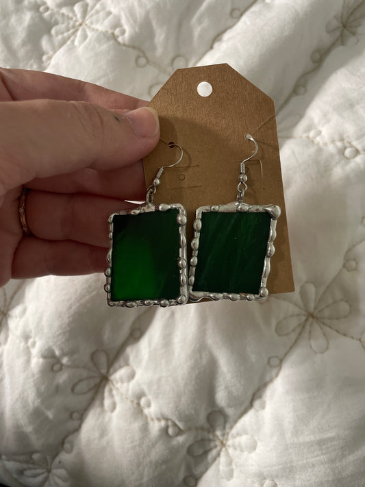 Green square earrings