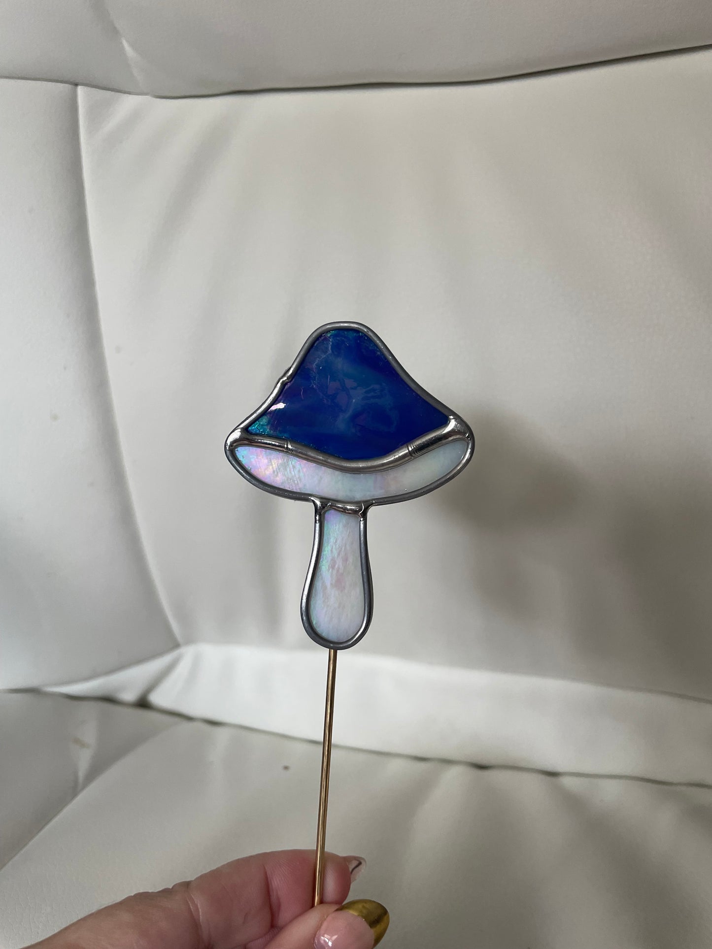 Blue mushroom plant stake