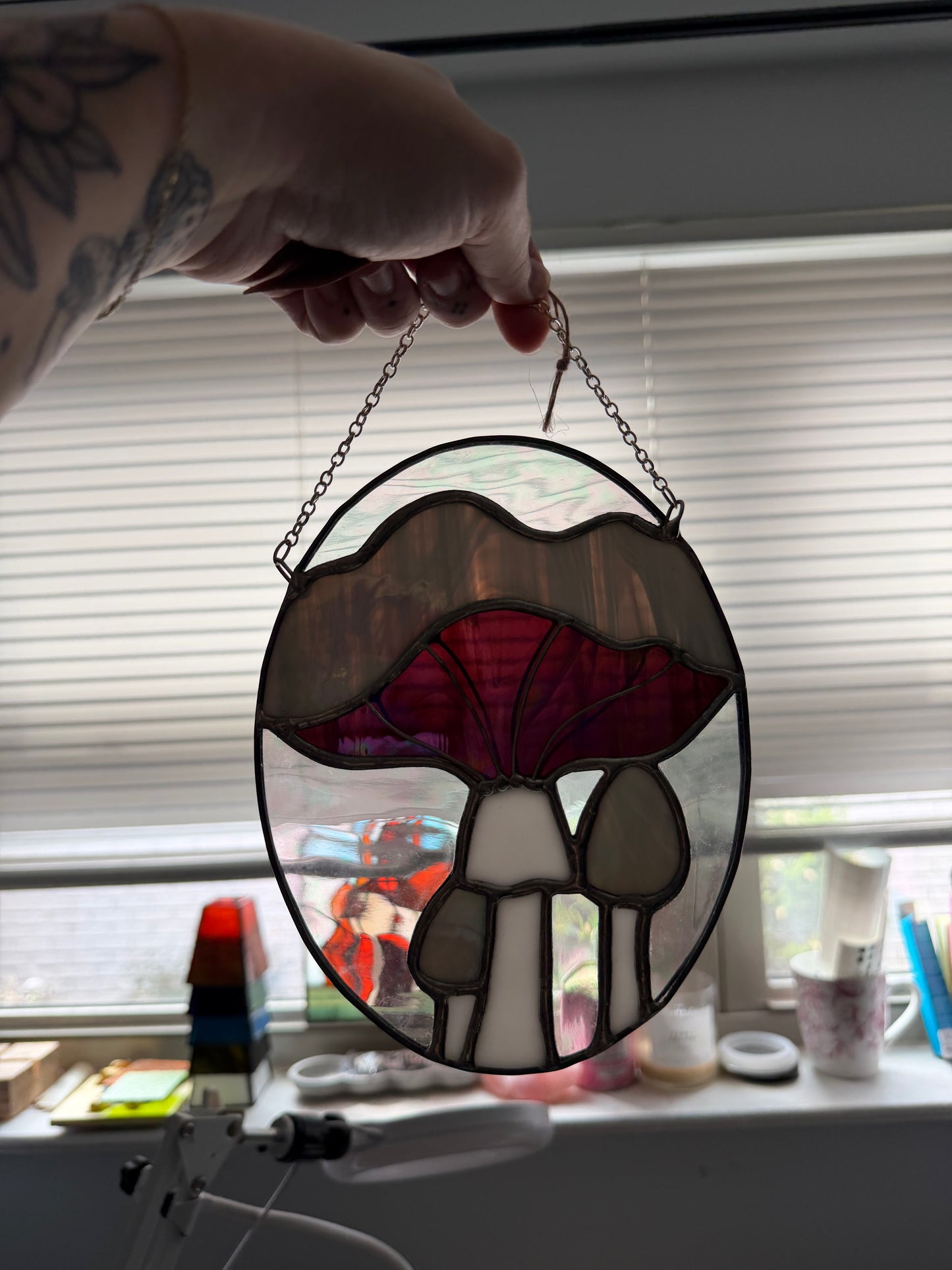 Irid mushroom suncatcher