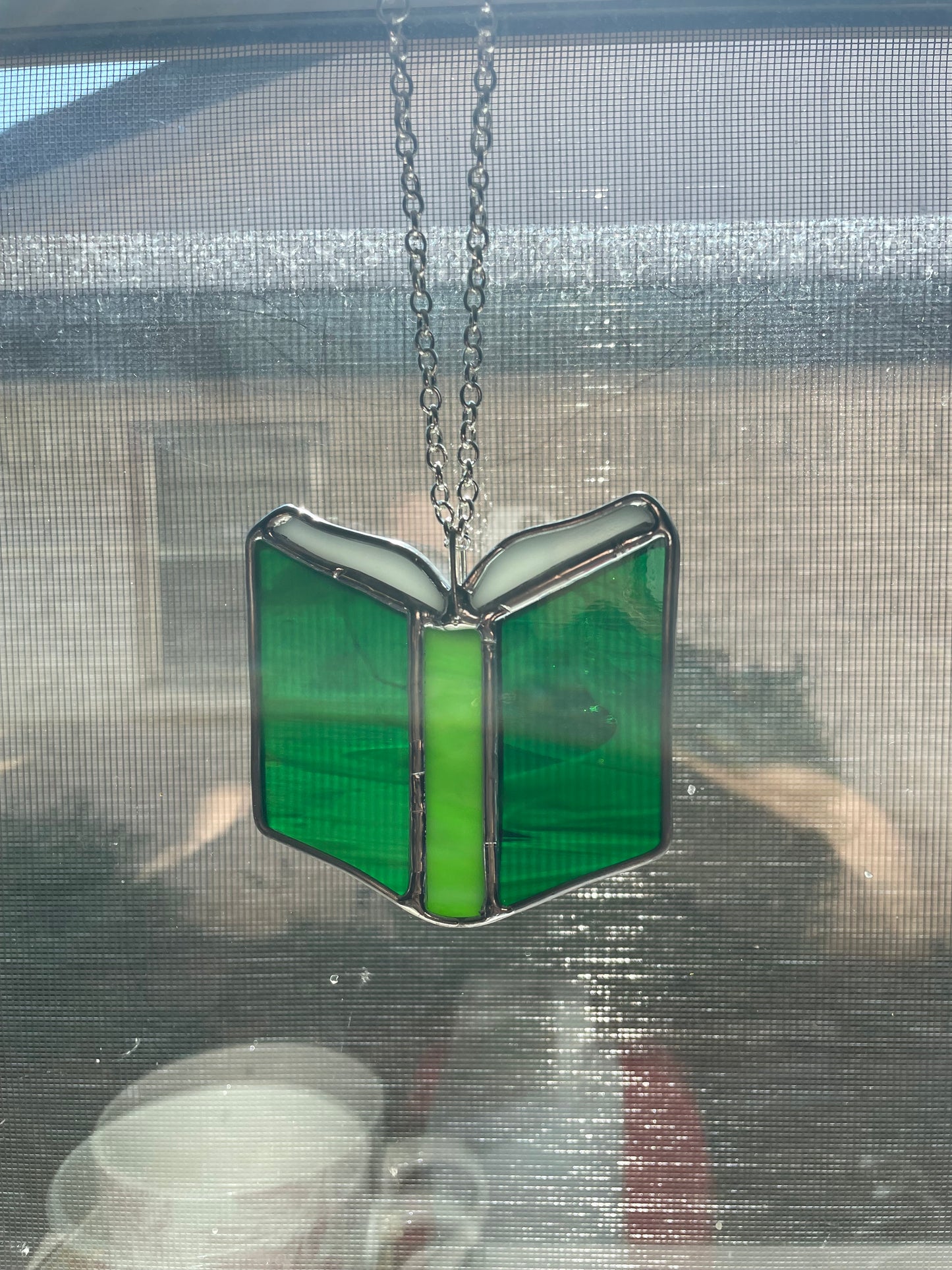 Dark green book car charm