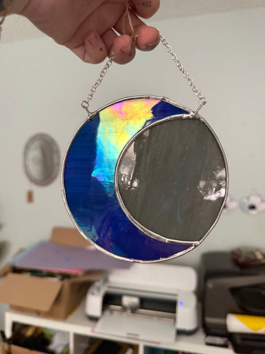 Irid blue moon suncatcher