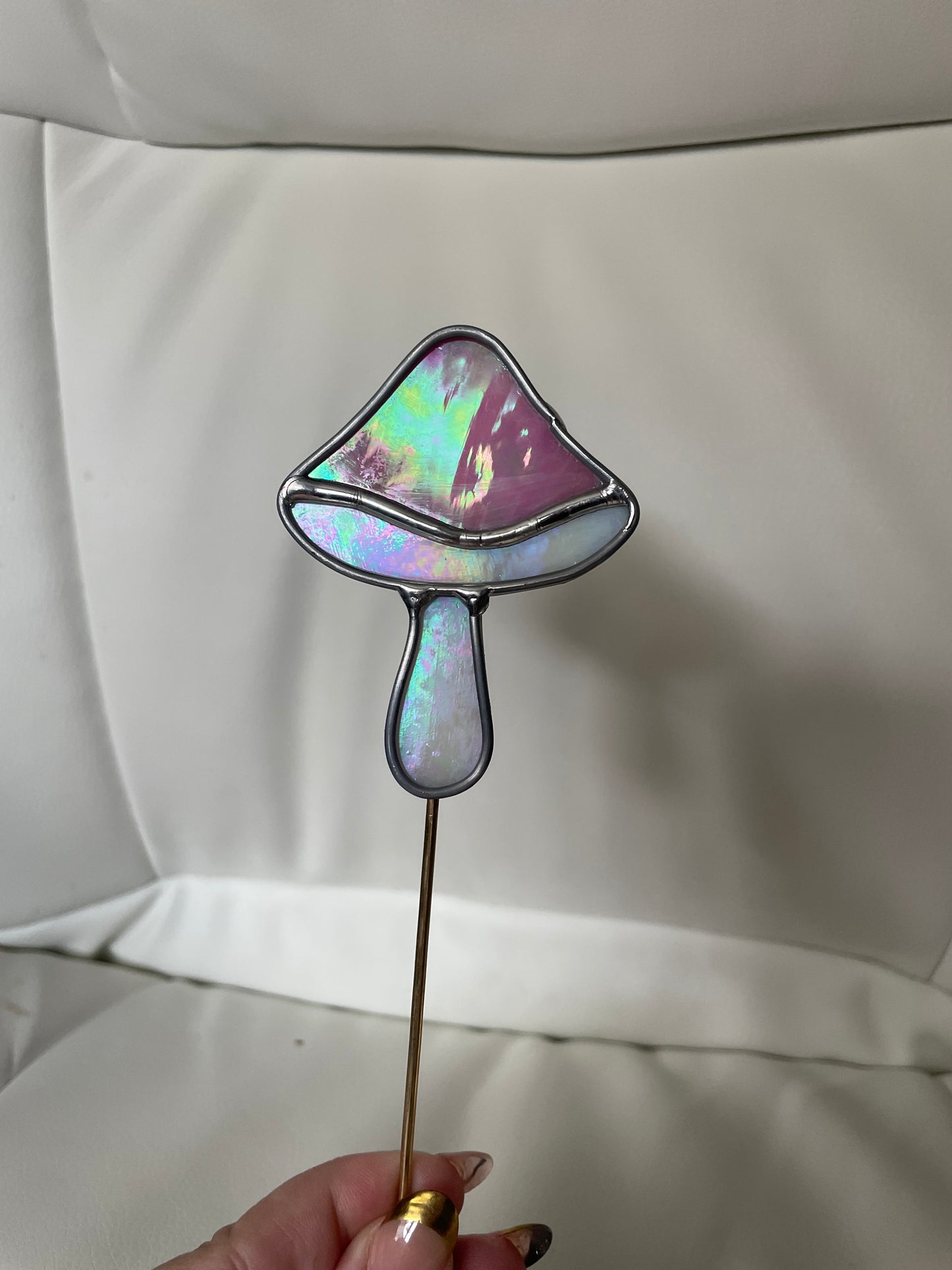 Pink mushroom plant stake