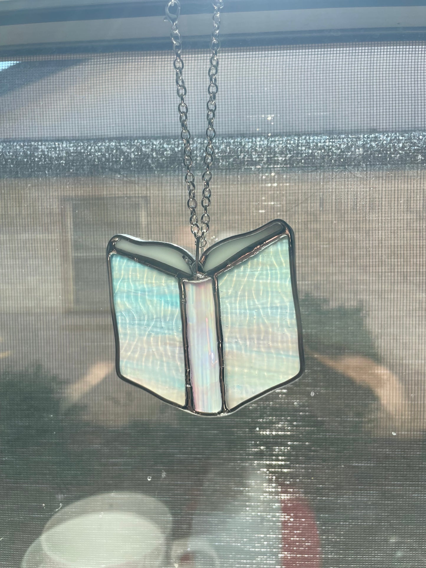 Blue and pink book car charm