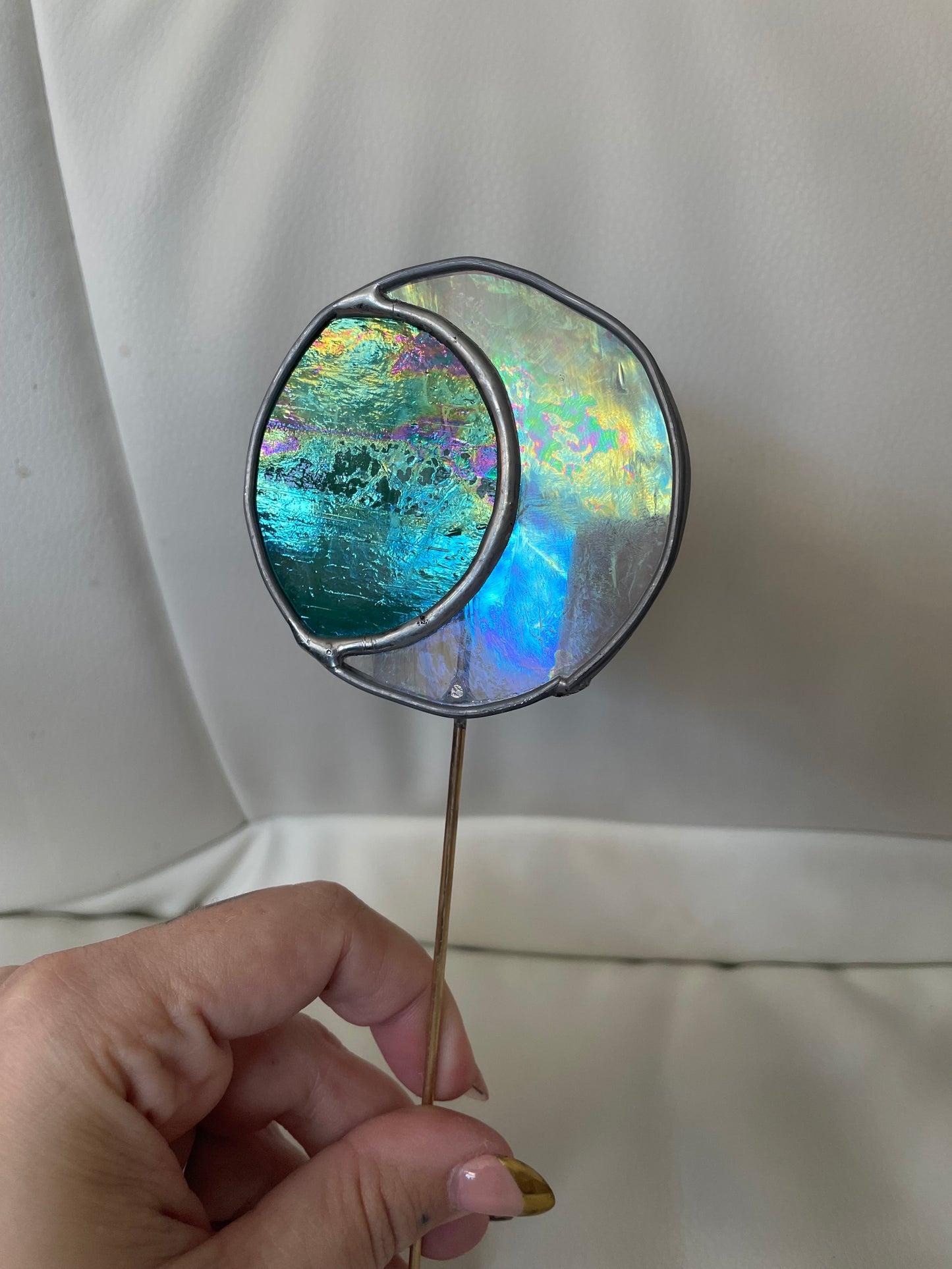 Green and iridescent Moon plant stake