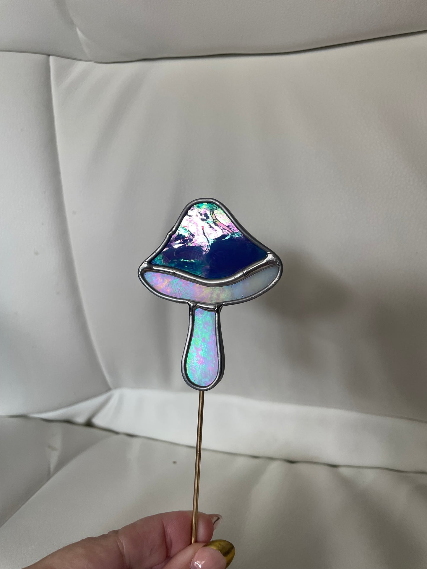 Blue mushroom plant stake