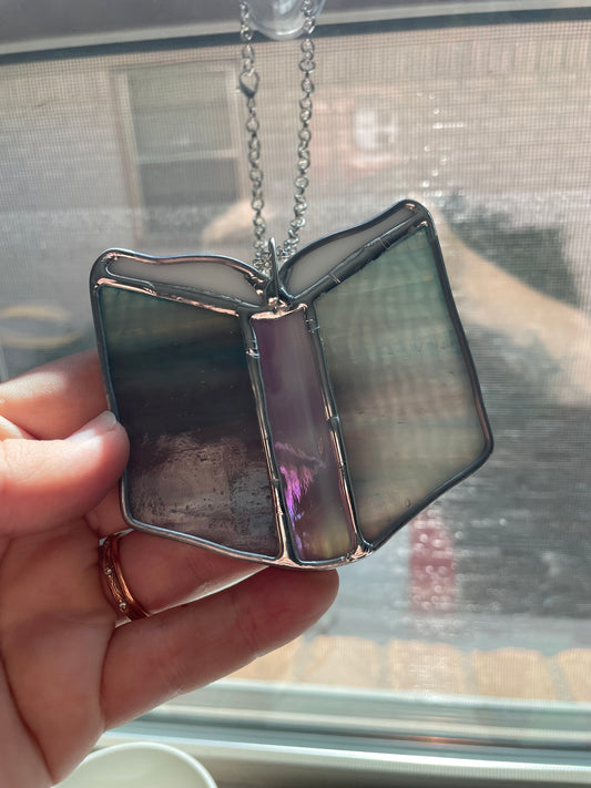 Blue and pink book car charm