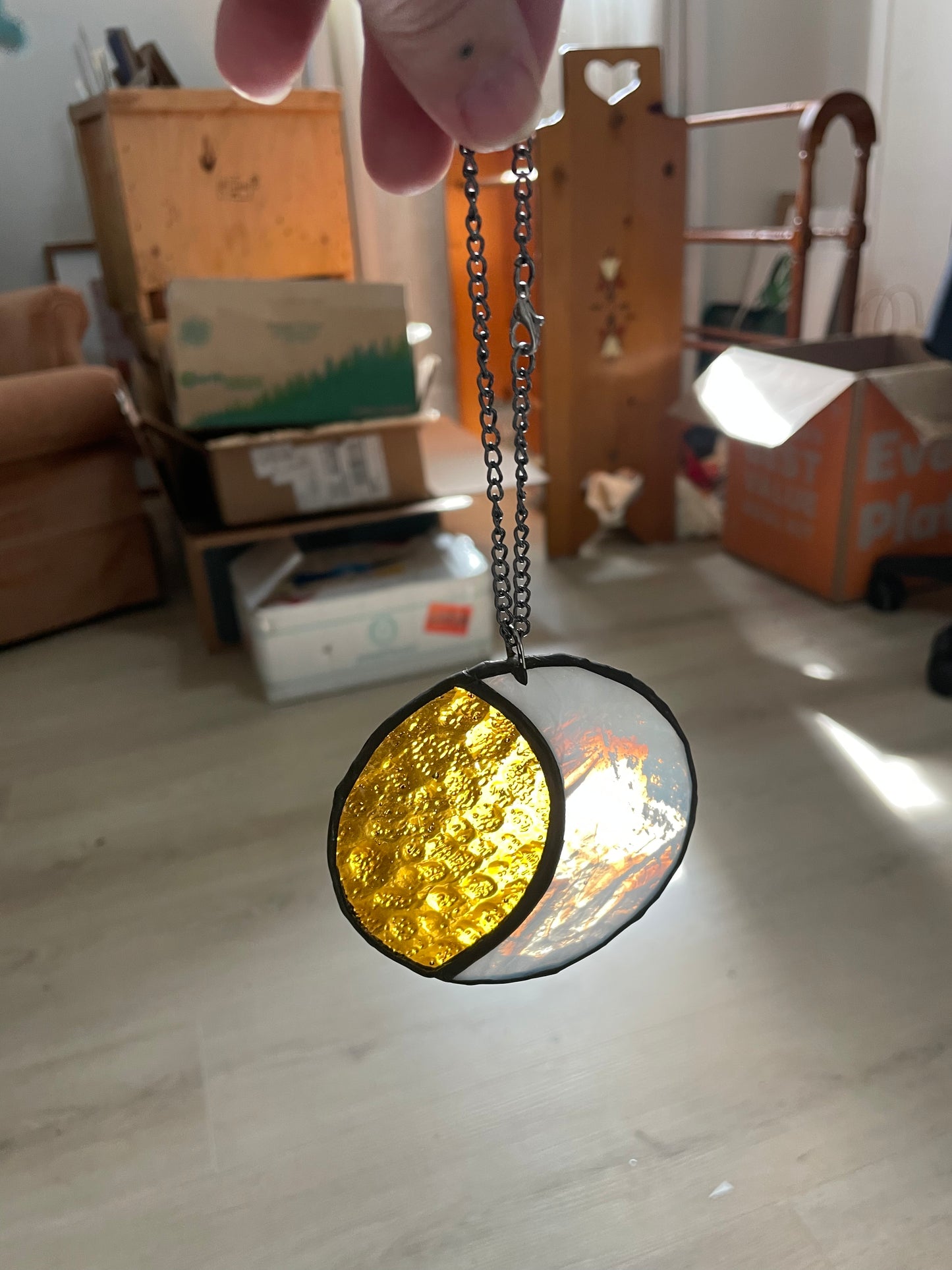 Orange moon car charm